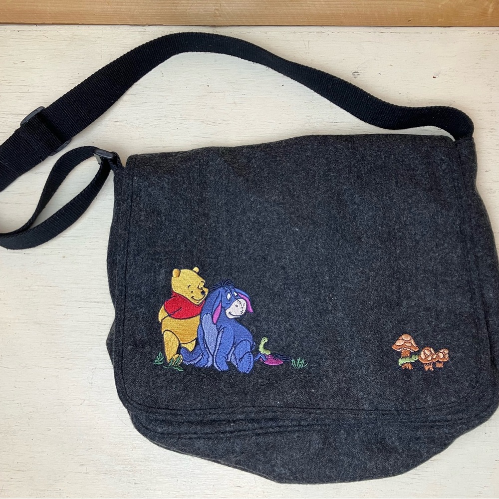 Disney Store Wool Blend Winnie the Pooh & Eeyore Charcoal Felt Messenger Bag
